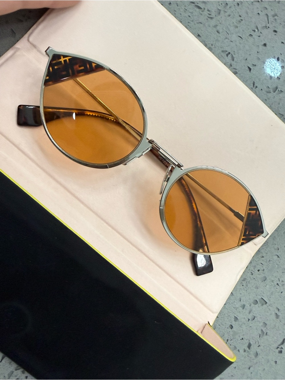 Fendi Silver Frame Sunglasses with Brown Lenses and Tortoiseshell Accents